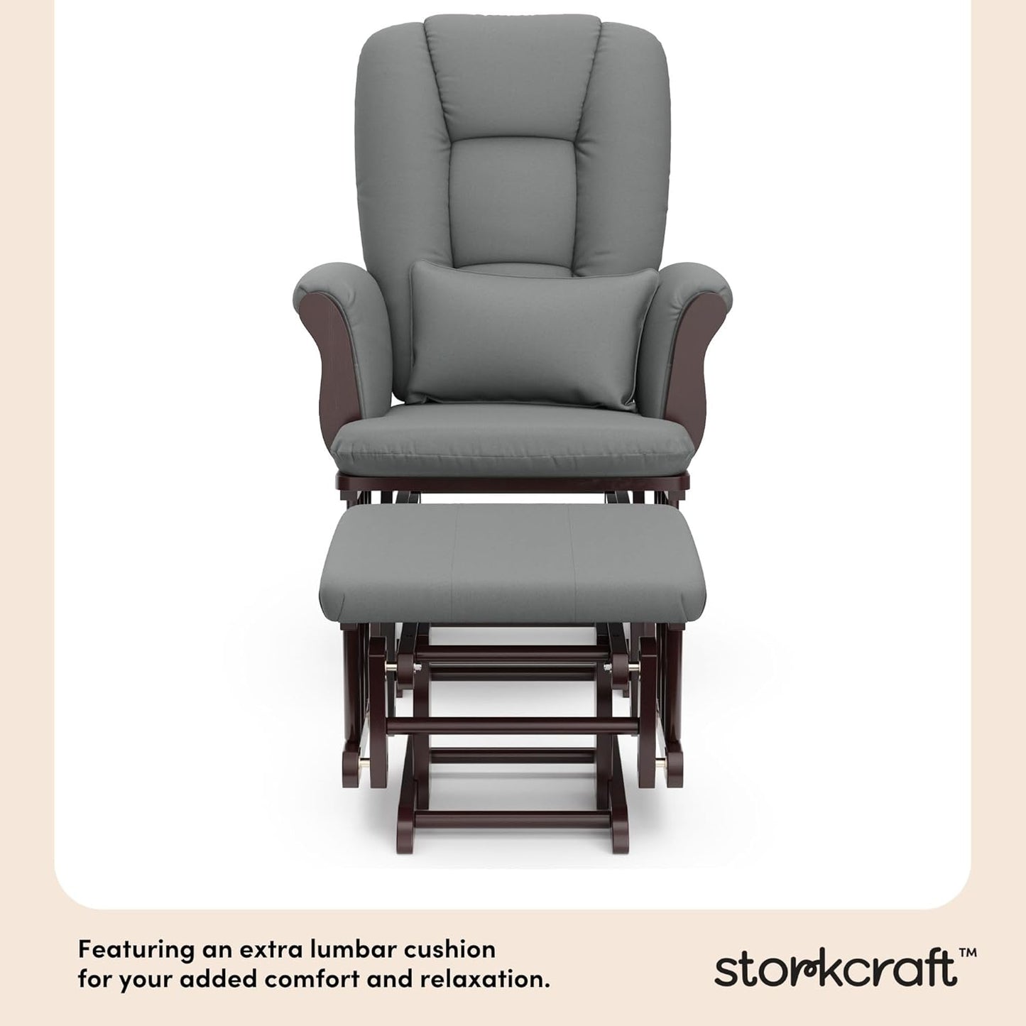 Storkcraft Tuscany Glider with Ottoman (Black/Gray) — GREENGUARD Gold Certified, Bonus Lumbar Cushion Included, Solid Wood Base, Smooth Motion, Award-Winning Nursery Rocking Chair, Glider and Ottoman