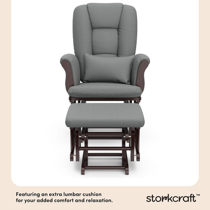Storkcraft Tuscany Glider with Ottoman (Black/Gray) — GREENGUARD Gold Certified, Bonus Lumbar Cushion Included, Solid Wood Base, Smooth Motion, Award-Winning Nursery Rocking Chair, Glider and Ottoman