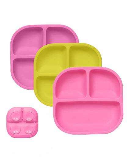 BABELIO Powerful Suction Plates for Baby and Toddler, 100% Food Grand Silicone, Divided, BPA Free, Microwave & Dishwasher Safe, Stay Put, 3 Pack