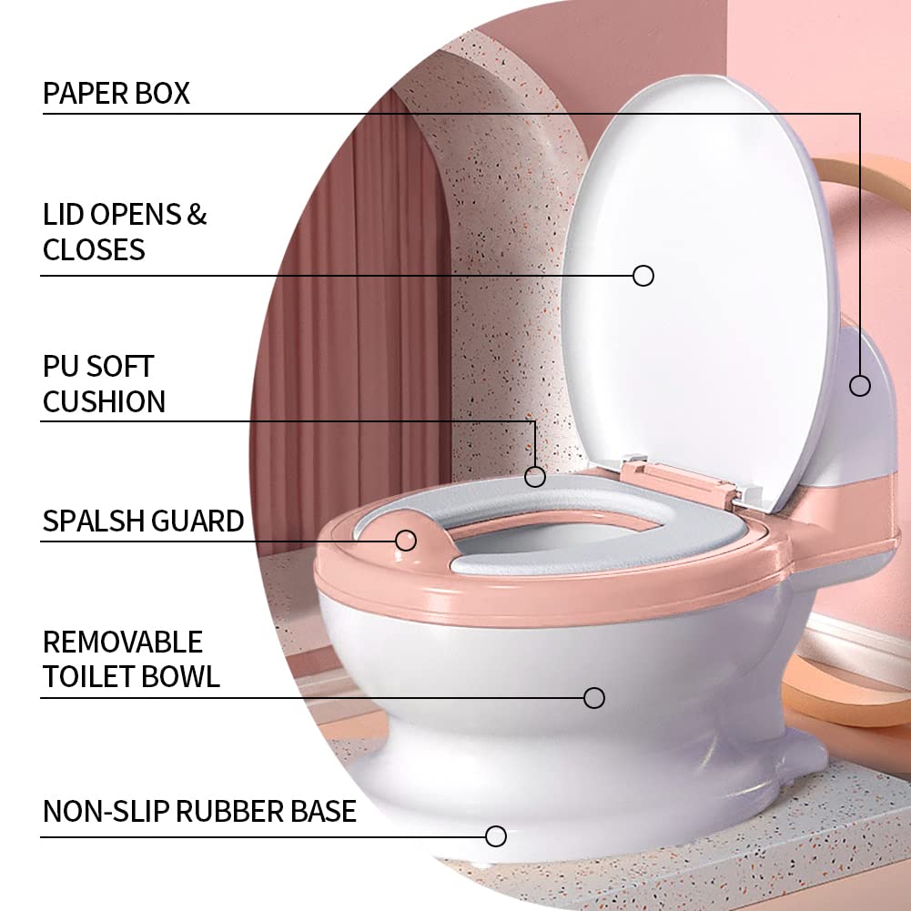 Potty Training Toilet, Realistic Potty Training Seat, Toddler Potty Chair with Soft Seat, Removable Potty Pot, Toilet Tissue Dispenser and Splash Guard, Non-Slip for Toddler& Baby& Kids