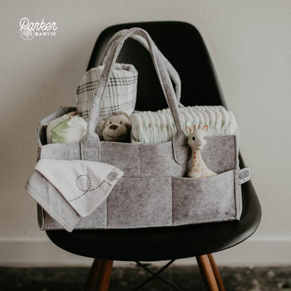 Parker Baby Diaper Caddy - Nursery Storage Bin and Car Organizer for Diapers and Baby Wipes - White, Large