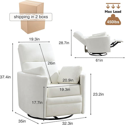 Power Recliner,Nursery Swivel Glider Rocking Chair with USB Port,Upholstered Adult Electric Recliner Rocking Chair with 2 Pillows for Living Room Bedroom (Beige Corduroy, Power-Driven)