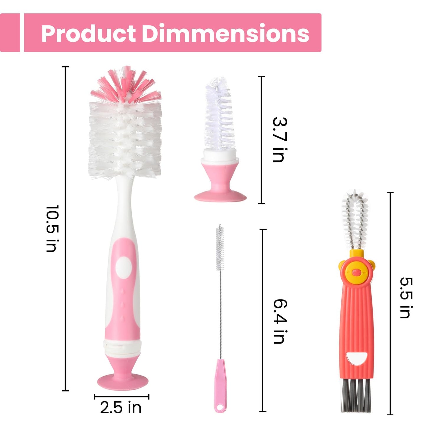 Ariseno 5-in-1 Baby Bottle Brush Set, Including Nylon and Silicone Bottle Brush, Bottle Cap, Straw and Nipple Cleaner, BPA-Free (Blue)