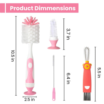 Ariseno 5-in-1 Baby Bottle Brush Set, Including Nylon and Silicone Bottle Brush, Bottle Cap, Straw and Nipple Cleaner, BPA-Free (Blue)