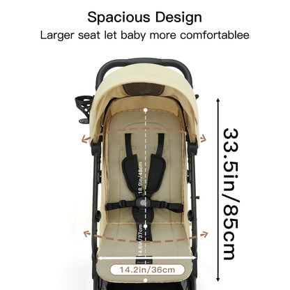 Gromast Compact Fold Baby Stroller, Lightweight Travel Toddler Stroller with One-Click Fold, Extendable UPF50+ Canopy, Cup Holder, UV Protected and Waterproof, One-Hand Folding - Blue