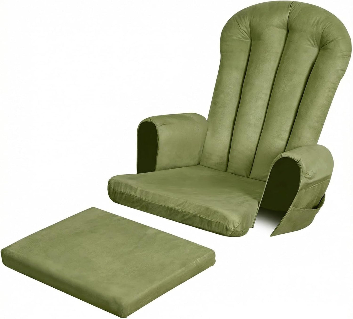 5PCS Suede Glider Rocker Replacement Cushions with 29.5" High Backrest & Side Pockets, Thickened Soft Glider Rocking Chair Cushions with Ottoman Cushion for Indoor Nursery Rocking Chair, Green