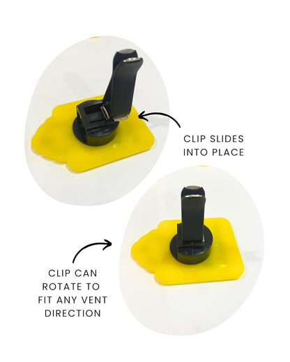 Baby in Car Reminder Vent Clip - Removable Clip-On Sign for Infant Car Safety - Bright Yellow Portable Lightweight Handmade Baby in Vehicle Reminder