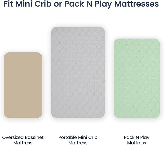 david's kids 2 Pack 38''x25'' Waterproof Mini Crib Mattress Protector, Fitted Pack N Play, Playard and Mini Crib Mattresses, Ultra Soft Breathable Pad Cover for Boys Girls Neutral, Grey & Sage Green