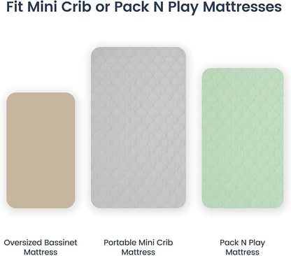 david's kids 2 Pack 38''x25'' Waterproof Mini Crib Mattress Protector, Fitted Pack N Play, Playard and Mini Crib Mattresses, Ultra Soft Breathable Pad Cover for Boys Girls Neutral, Grey & Sage Green