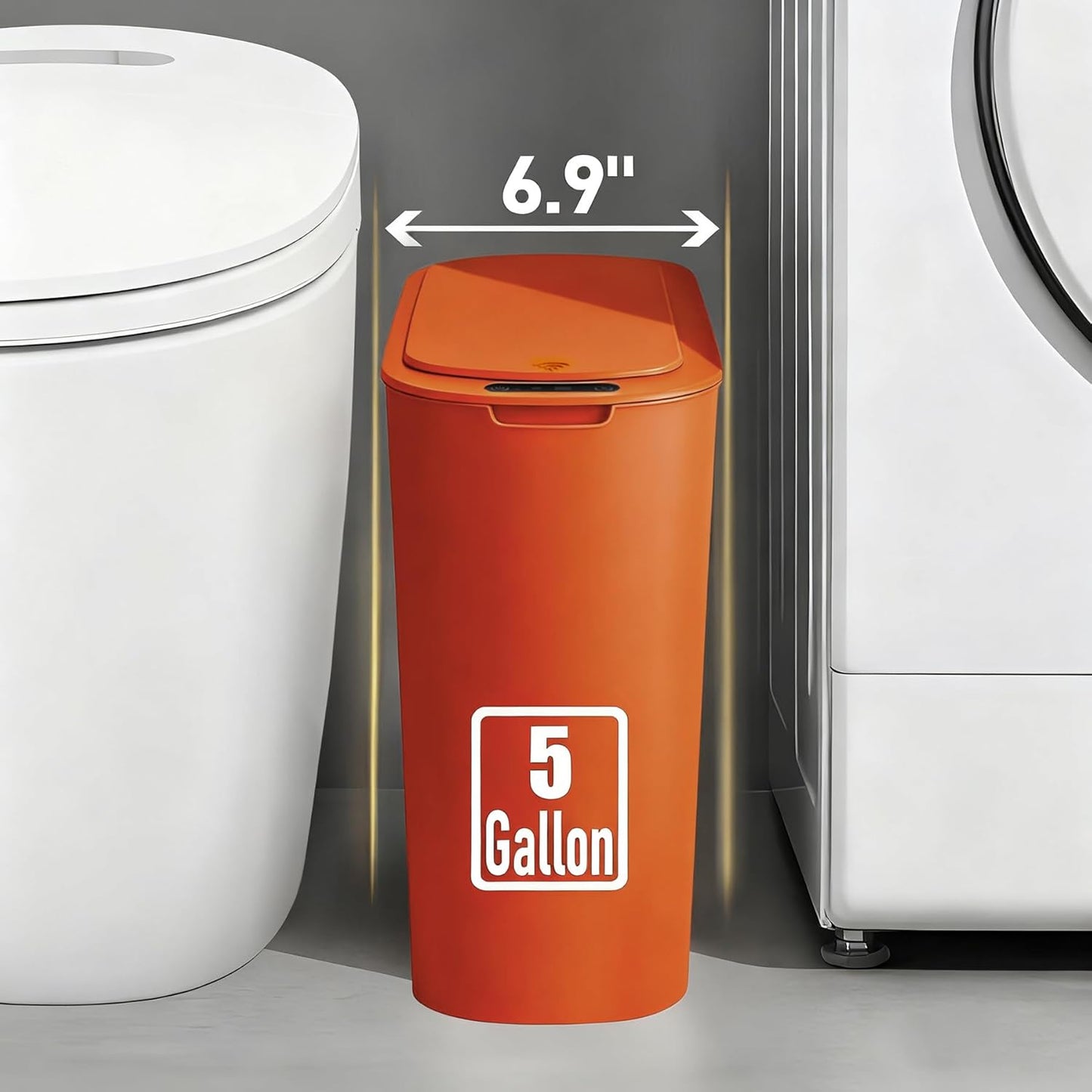 TIPGO 5 Gallon Motion Senor Bathroom Trash Can with Lid, Automatic Garbage Can Touchless, Smart Plastic Waste Basket for Narrow Spaces, Bathroom, Office, Bedroom, Living Room (White)