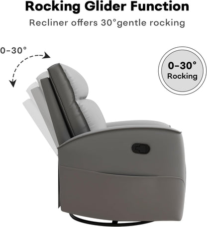 HAOMARKETS Electric Swivel Rocker Recliner Chair, Power Faux Leather Glider Rocking Recliners for Adults,360° Swivel Nursery Reclining Sofa with USB Charging Port, White