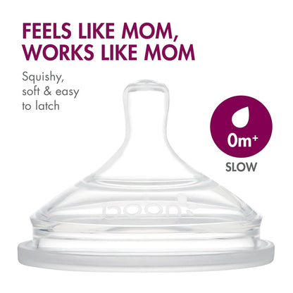 Boon Nursh Reusable Silicone Pouch Baby Bottles - Slow Flow Nipple - Silicone Baby Bottle Pouch and Nipple - Baby Feeding Essentials - Speckle - 0-3 Months - 3 Count - 4 Ounce