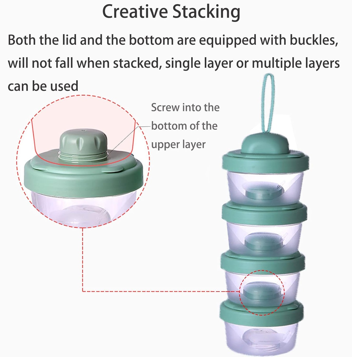 4 Layers Baby Milk Powder Formula Dispenser on The go, Baby Formula Containers for Travel, Formula Holder Mixer, Baby Feeding Snack Storage Container, Portable, Stackable, Non-Spill, BPA-Free