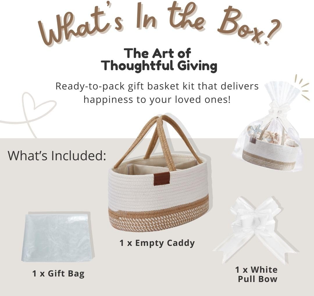DECOMOMO Baby Caddy Organizer, Mother's Day Diaper Caddy Basket, Baby Baskets for Baby Shower (Spiral Beige & White, Large)