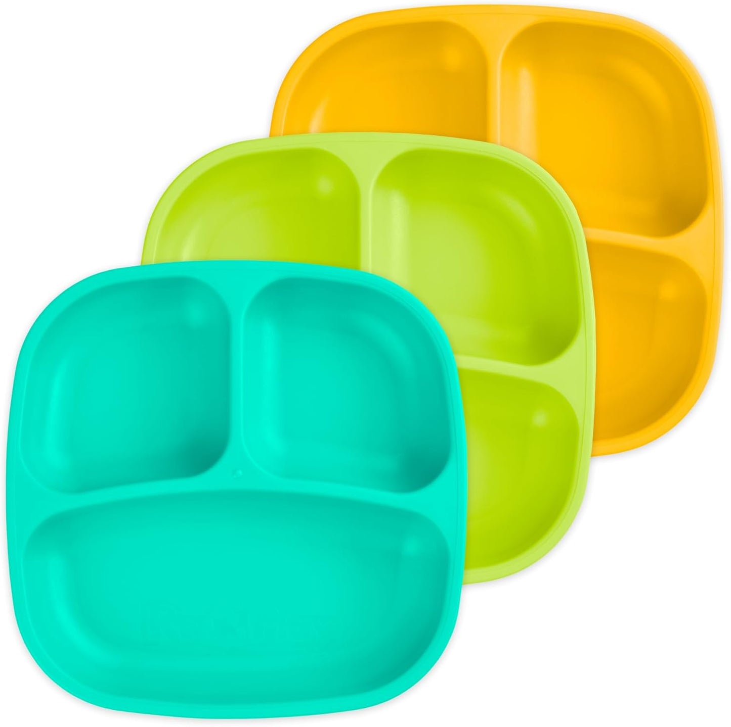 Re-Play Toddler Plates with Dividers - Deep-Walled 3 Compartments Divided Plates for Kids - Dishwasher & Microwave Safe - Made in USA - Set of 3-7.37" x 7.37" x 1.25" - Beach Baby