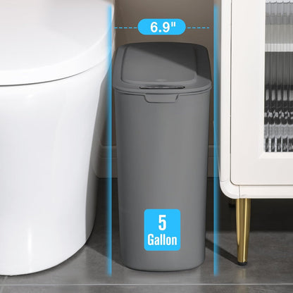 Cesun Motion Sensor Trash Can, 5 Gallon Automatic Bathroom Garbage Can with Lid, Touchless Smart Plastic Slim Wastebasket for Bathroom, Office, rv, Bedroom, Living Room, White