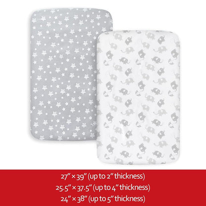 Pack and Play Sheets, 2 Pack Mini Crib Sheets, Stretchy Playard Fitted Sheet, Compatible with Graco Pack n Play, Soft and Breathable Material, Planet & Flower