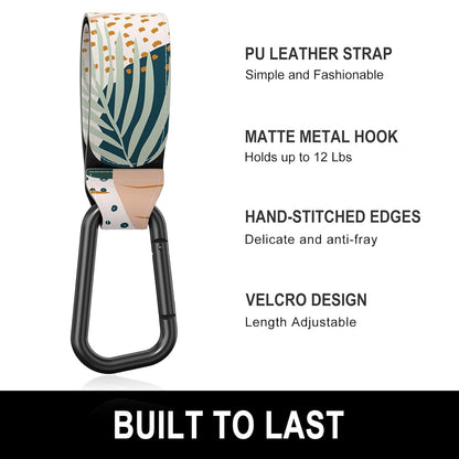 Baby Stroller Hooks for Hanging Bags, Universal Stroller Clips Accessories, Mommy Hook for Diaper Bag, Shopping Cart, Purse, Backpack - 2 Pack, Abstract Leaf