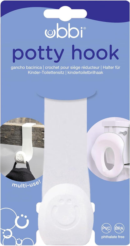 Ubbi Multi-Use Potty and Utility Hook, No Hardware Or Installation Needed, Durable and Sturdy to Hang Over Toilet Tank Or Door, Polypropylene, White