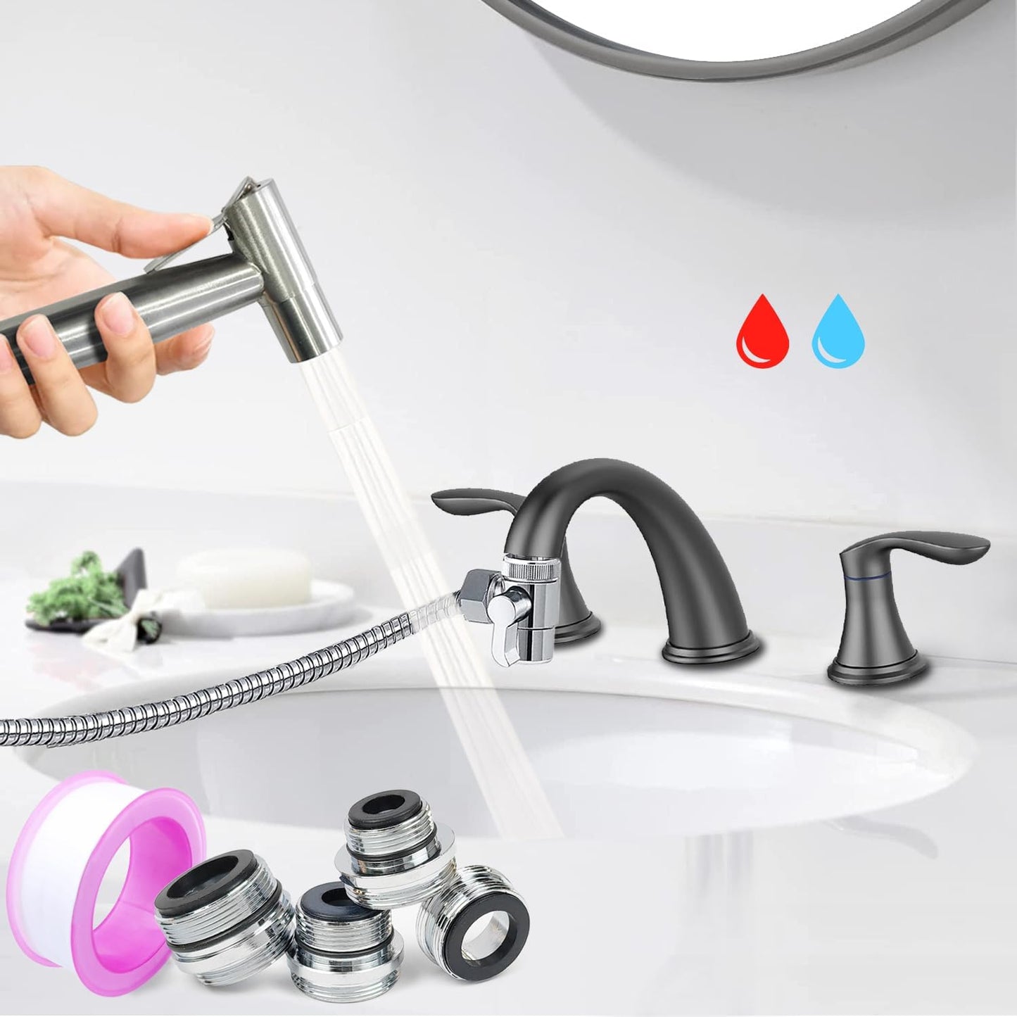 GASLIKE Handheld Bidet Sprayer, Toilet Cleaning, Baby Diaper, Hygienic Cleanup, Quick and Easy Installation, Multiple Uses, Stainless Steel, Brushed Finish