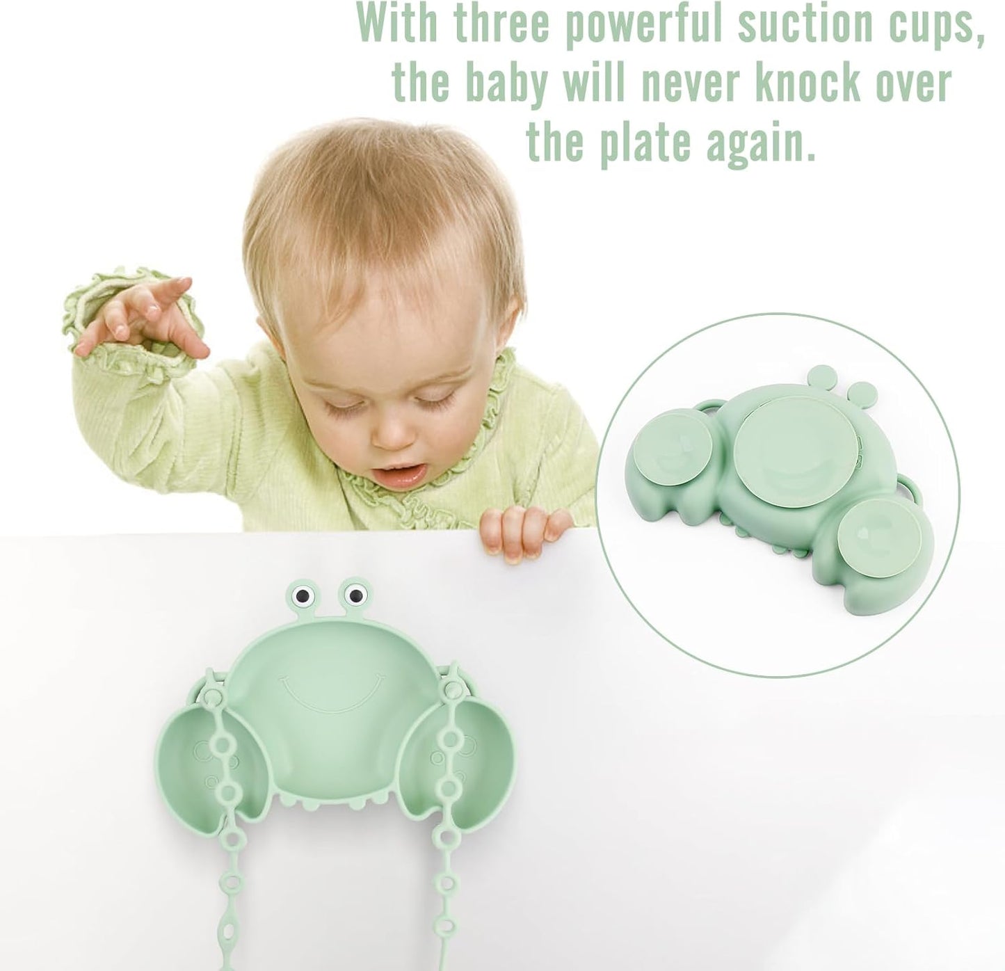 Silicone Baby Feeding Set, 8-Piece Baby Led Weaning Supplies Included Toddler Suction Plate, Bowl, Cup, 3 Spoons & 2 Safety Straps Keep Spoon, Fork & Bottle Off The Floor for Self-Feeding (Blue)