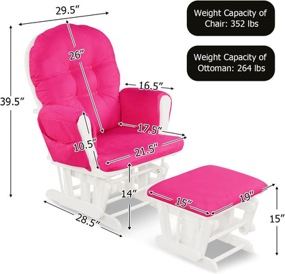 Costzon Nursery Glider with Ottoman, Upholstered Comfort Glider Rocker with Padded Cushion, Storage Pocket, Solid Wood Base, Rocking Chair Nursery for Breastfeeding, Napping (Light Gray)