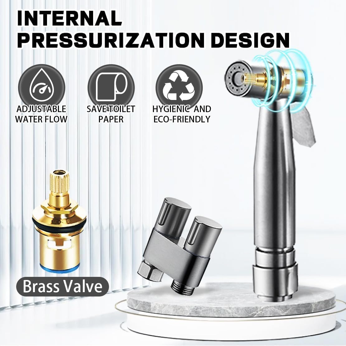 Toilet Faucet Splitter 2 Way Double Faucet Adapter for Toilet, 1-in-2-Out Dual Control Valve Handheld Bidet Toilet Bathroom, Fauce t Bidet for Toile t Sprayer Joint 3/8 inch (Silver-1)