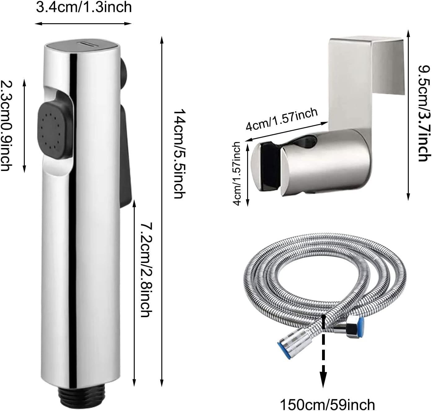 Bidet Hand Held Shower Set Dual Jet Mode Nozzle ABS Plastic Baby Cloth Diaper Spray Set with Faucet Dispenser Spring Hose Wall Mount Bracket