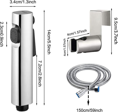 Bidet Hand Held Shower Set Dual Jet Mode Nozzle ABS Plastic Baby Cloth Diaper Spray Set with Faucet Dispenser Spring Hose Wall Mount Bracket