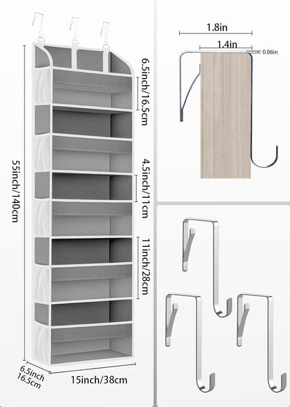 TAHAVICE 1 Pack Over The Door Organizer Storage, Hanging Organizer Closet with 5 Large Pockets 10 Mesh Pockets, 44 lbs Weight Capacity, Behind Door Storage for Nursery Bedroom Bathroom (Dark Grey)