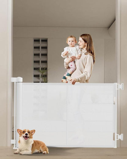 Miumoon 50 inch Retractable Baby Gates 34 inch Tall, Retractable Gate with Reinforced Strip Design to Prevent Crawling Through, Retractable Dog Gate for Stairs, Doorways, Hallways