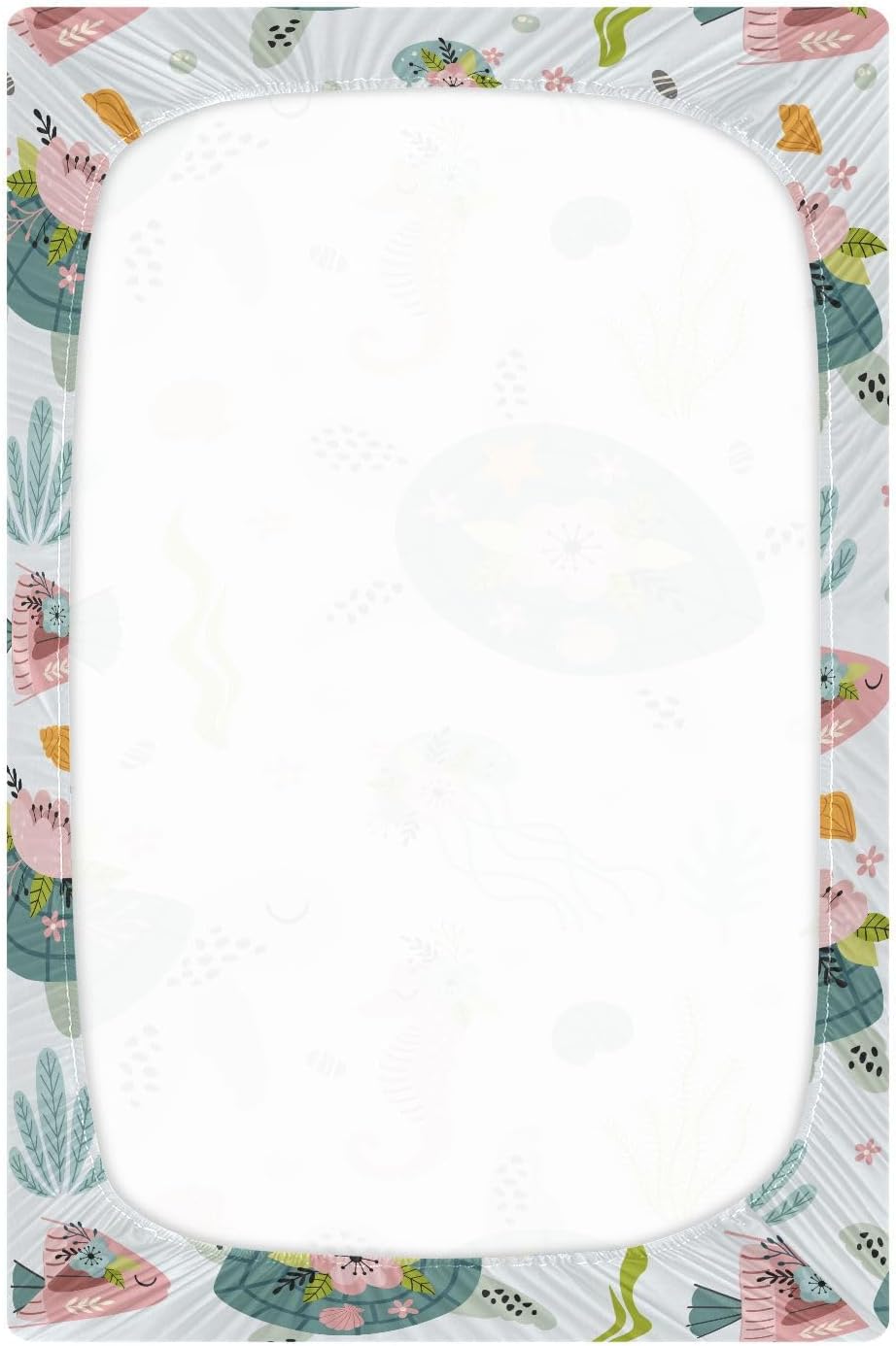 Fitted Crib Sheets Turtle Sea Horse Stretchy Portable Playard Sheets for Baby Toddler, Breathable Soft Mini Crib Mattress 39 x 27 in for Boys and Girls