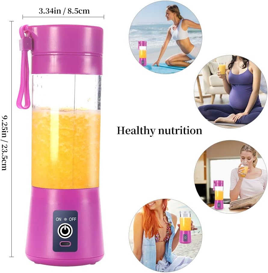 Portable Blender Cup,Electric USB Mini Juicer Blender For Shakes and Smoothies, Juice,380ml, Six Blades Great for Mixing,Black