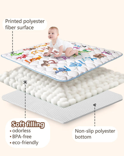 Baby Play Mat, 50x50 Playpen Mat with Super Soft Touch, Activity Mats with Upgraded Anti-Slip Bottom, Machine Washable Crawling Mats for Floor & Picnic (Animal Alphabets)