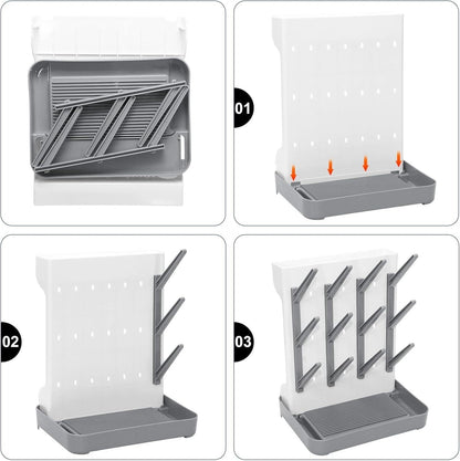 Baby Bottle Drying Rack, Countertop Bottle Dryer, Cup Drying Rack, for 12Pc Bottles and Accessories,Pump Parts,Pacifiers,Vitality Grey,Free small brush for cleaning