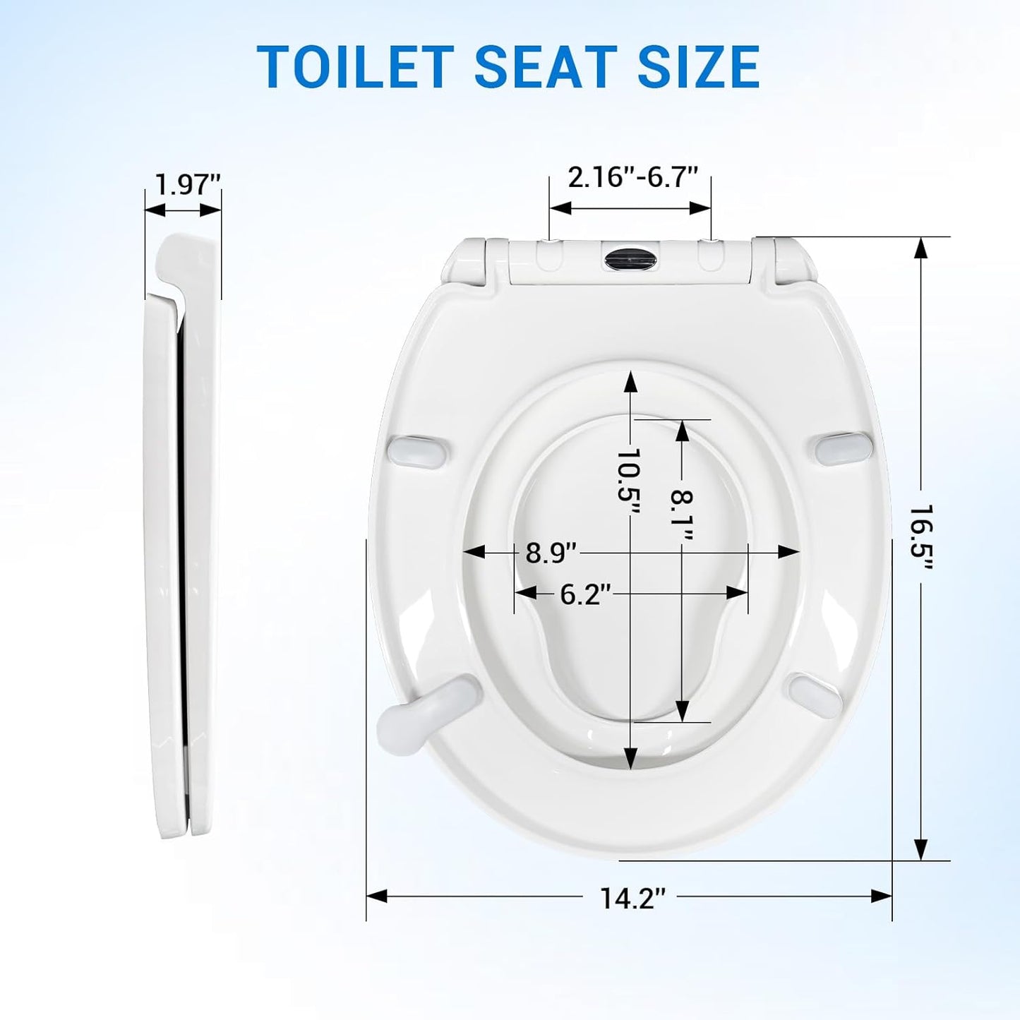 KHE Elongated Toilet Seat with Child Seat 18.5 Inch, Soft Close Toilet Seat with No-Touch Handle, Quick Release, Non-Slip, Durable PP, White