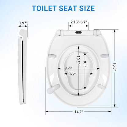 KHE Elongated Toilet Seat with Child Seat 18.5 Inch, Soft Close Toilet Seat with No-Touch Handle, Quick Release, Non-Slip, Durable PP, White
