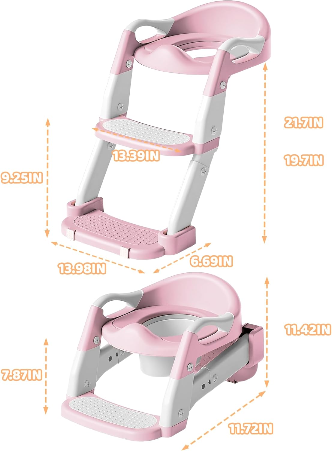 3-in-1 Potty Training Seat & Training Toilet & Potty Chair, Height AdjustableToddler Toilet Seat for Kids, Foldable Potty Training Toilet with Splash Guard & Anti-Slip Steps (Gray)