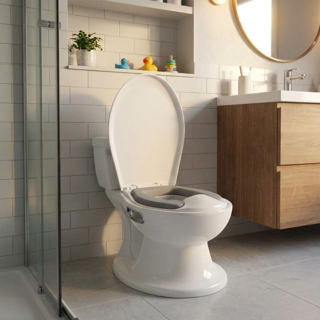 2-in-1 Toddler Potty Training Toilet, Baby Potty Training Toilet with Real Feel Flush & Wipes Storage, Portable Non-Slip Children Toilets Chair with Paper Holder