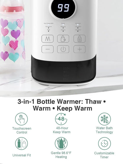 MOMYEASY Fast 2-Minute Baby Bottle Warmer - Steam Heating for Breastmilk & Formula, Fits All Bottles, Precise Temp Control with Timer, Auto Shut-Off