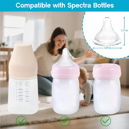 Silicone Bottle Nipples Compatible with Spectra Bottles, Replacement Soft Nipple for Baby 1+ Months, Anti-Colic, BPA-Free, Slow Flow, Size S, 4-Pack