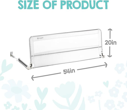 Regalo Safety 54” Extra Long Hideaway Bed Rail Guard for Toddlers, Toddler Bed Rail with Reinforced Anchor Safety System, 20” Tall Bed Safety Rail, Fits Twin, Full & Queen Beds