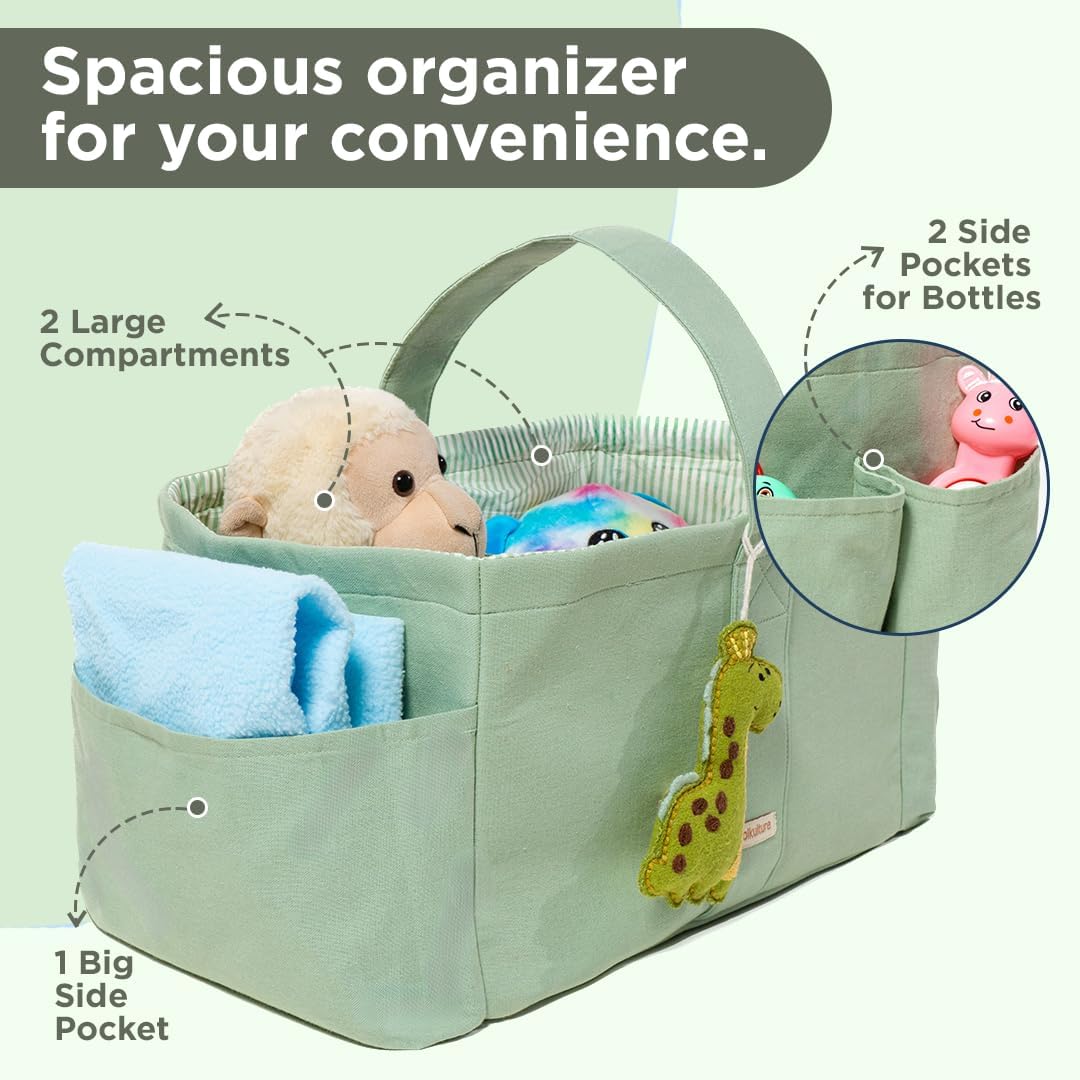 Folkulture Baby Diaper Caddy | Cotton Diaper Bag for Kids - Stylish Comfort Spacious Travel Essential Cart | Nursery Storage Bin and Car Organizer for Diapers, Wipes (Sky Blue - 15")
