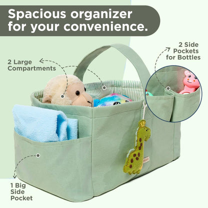 Folkulture Baby Diaper Caddy | Cotton Diaper Bag for Kids - Stylish Comfort Spacious Travel Essential Cart | Nursery Storage Bin and Car Organizer for Diapers, Wipes (Sky Blue - 15")
