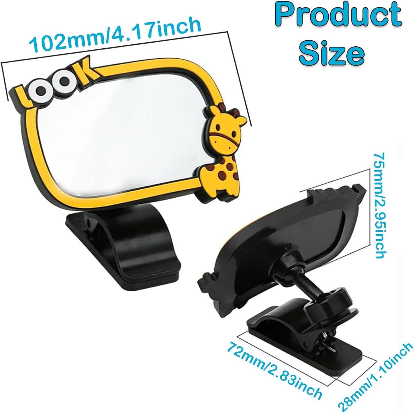 YUENTOEN Baby Mirror for Car, Clip-On Adjustable Car Baby Rearview Mirror to See Rear Facing Infants and Babies for Automotive