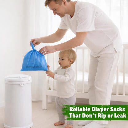 Baby Disposable Diaper Sacks (500 ct.) Fresh Baby Powder Scented Bulk Easy-Tie Diaper Sacks Nursery Trash Bags Dog Poop Bags Cat Litter Waste Bags Sanitary Pads Disposal Bags (500 Bags, Blue)