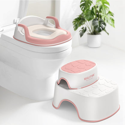 Maliton Baby Potty Training Seat with Step Stool, Potty Training Toilet for Boys Girls, Anti-Slip Toddler Stool for Bathroom, Kitchen, Toddler Toilet Seat Set(One Potty Seat+Two Step Stool for Kids)