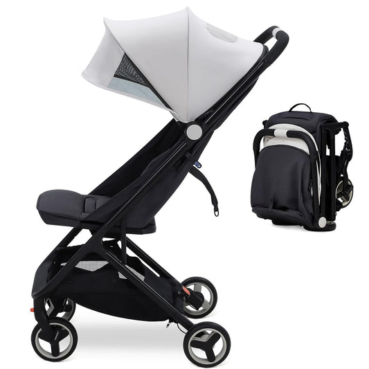 Lightweight Baby Stroller, Compact Umbrella Stroller with Adjustable Canopy/Footrest/Backrest, One-Hand Folding Newborn Infant Stroller for Airplane Friendly(Grey)