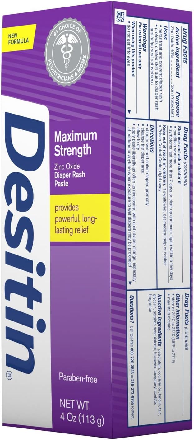 DESITIN Maximum Strength Diaper Rash Paste 4 oz (Pack of 4)