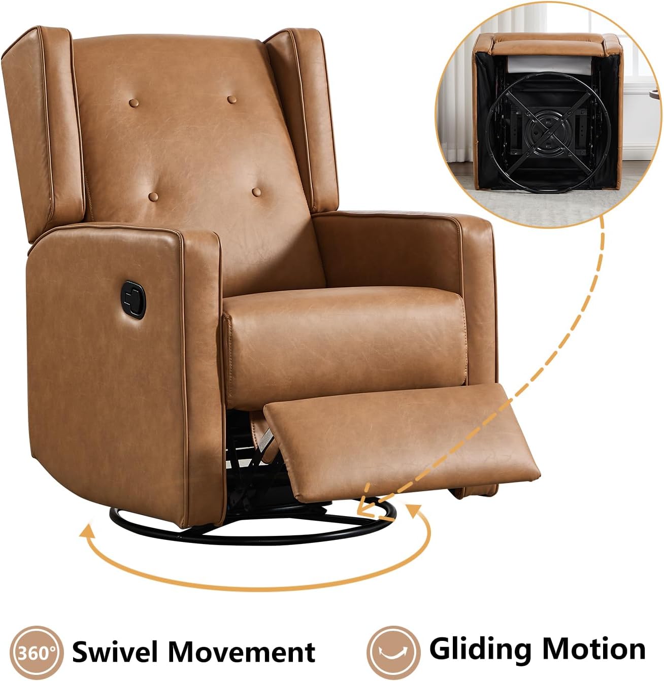 CANMOV Swivel Rocker Recliner Chair, Nursery Glider Chair, Nursery Rocking Chairs, Manual Reclining Chair, White